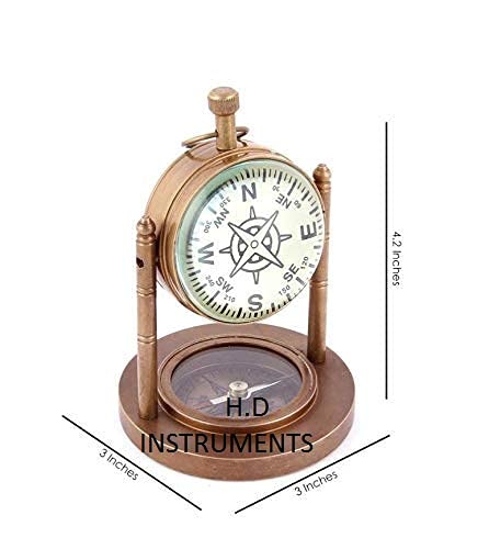 Home Decor Instrument Brass Table Clock with Navigation Compass Antique Table Clock