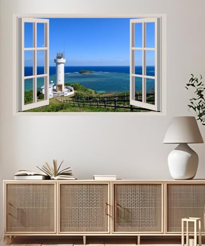 JVERF - JZZA24010 Lighthouses Coast Japan Sea Fence| Self-Adhesive Open Window Wall Sticker