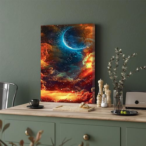 GADGETS WRAP Canvas Gallery Wrap Framed for Home Office Studio Living Room Decoration (11x17inch) - Blue Moon Red Sky