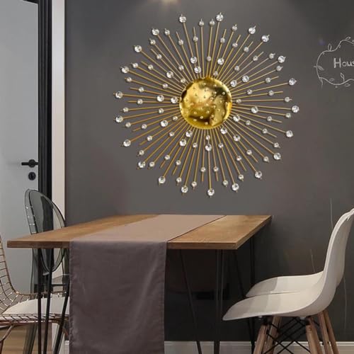 ZOVE Modern Handcrafted Luxury Metal Wall Decor Perfect For Living Room (Size : 30 In)(Electroplated Golden With White Crystal Stone)