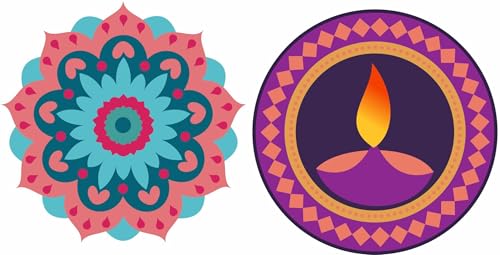 Diwali Special - Colourful Decorative Rangoli Sticker Size- 30 cm x 30 cm Set of 2 (AS142)