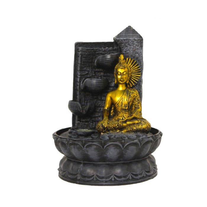 Art N Hub Lord Buddha Home Decorative Water Fountain Best Home and Office Inauguration Gift Items | Built (20 x 20 x 25 CM | Grey Golden)