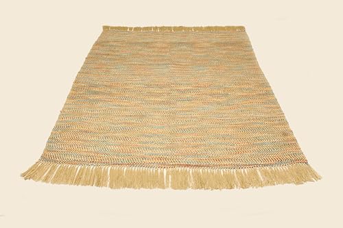 Handwoven Jute Throw with Fringe Tassels, 125 x 152 cm, Multicolour