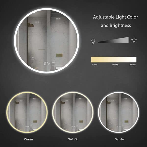 TINITALO Bathroom LED Mirror Home Mirror Wall Mirror with Touch Sensor, 3 Light Effects, Glass, Round LED-15 (30 x 30 Inch)