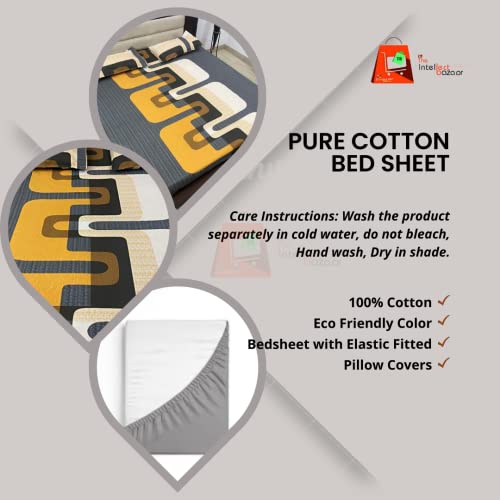 TIB 100% Cotton 78 x 72 Elastic Fitted Bedsheets King Size with 2 Pillow Covers, Pack of 3, Yellow