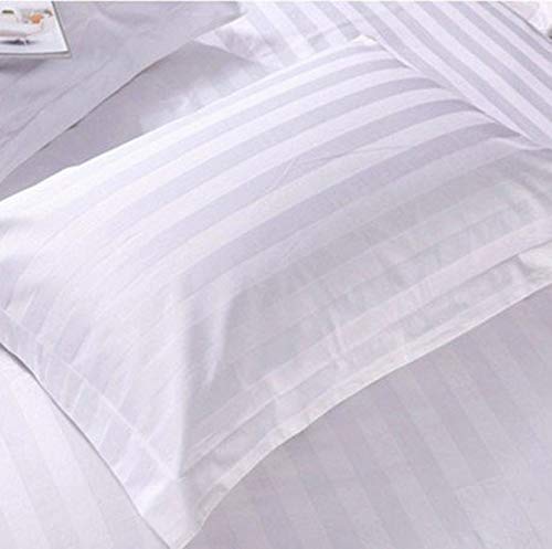 BDWEAVES 400 TC Cotton Plain Stripes Double Queen Size Bedsheet with 2 Pillow Cover (White)