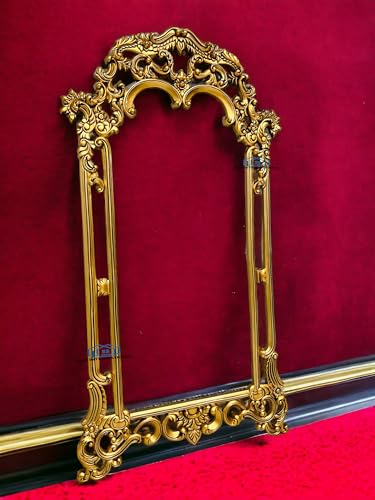 A.M INTERNATIONAL Wooden Carved Wall Mirror Frame Solid Wood, Antique Gold Finish | with Out Mirror | Size 6 * 3 ft