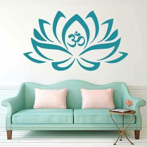 GADGETS WRAP Lotus Flower with Om Sign Yoga Wall Decals Vinyl Mandala Flower Home Decor Art Vinyl Sticker