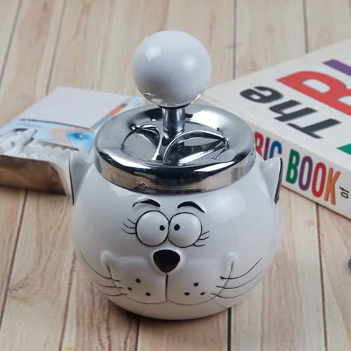 Pakhi Decor Smokeless Ceramic Push Down Ashtray for Cigarettes, Round, White (10378)