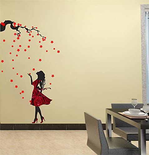 Advait designs - Beautiful Dreamy Girl Standing in Tree Wall Sticker for Home Living Room Bedroom Office KitchenAETC48-HK