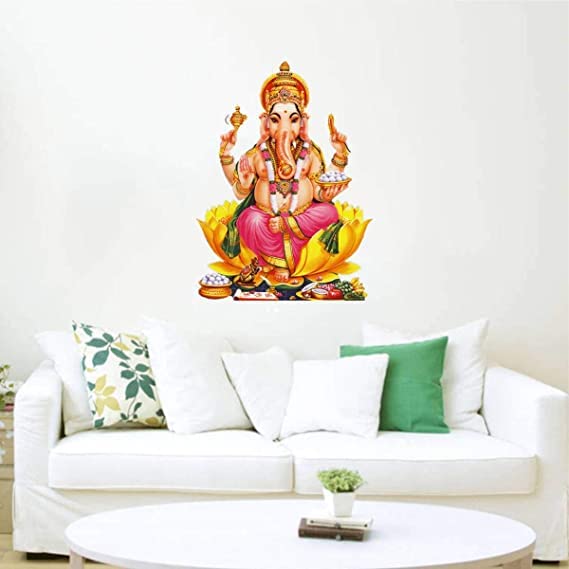 HS Decor Religion Lord Ganesha On Lotus Wall Stickers (Multicolour), Pack of 1