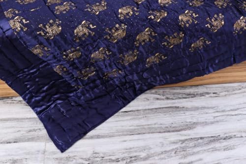 fashhub Silk Double Bed Jaipuri Razai Quilt Light Weight - Abstract, Blue- All Seasons Comfort Quilt(Blue Hathi Print)