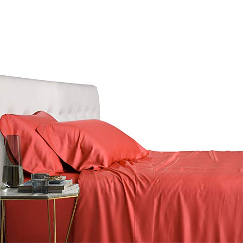 Queen, Coral : Queen Coral Silky Soft Bed Sheets 100% Rayon from Bamboo Sheet Set