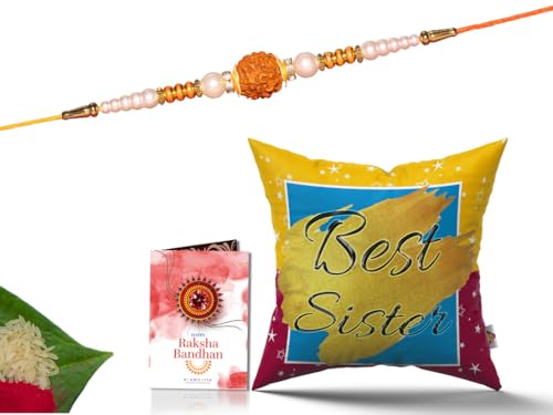 Pillow Rakhi for Brother with Gift - Rakhi with Rakhi Cushion with Filler Greeting Card- Rakhi for Brother, Gifts for Brother, Gifts for Rakhi, Gifts for Rakshabandhan Rakhi Gifts-CH-SIS-33-PB