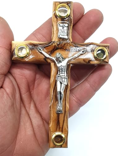 Zuluf Olive Wood Catholic Cross Hand Carved with Crucifix from Jerusalem 12cm 4.7" - CRS087 & Holy Land Certificate