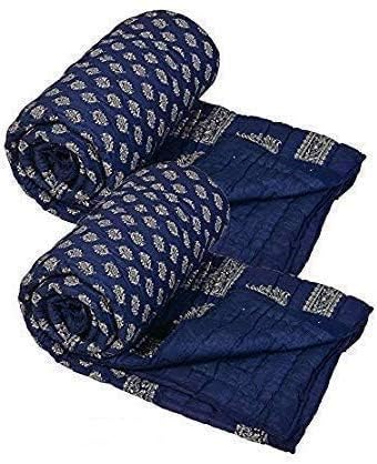 HOMYFINE 300 TC Single Bed Jaipuri Razai Pure Cotton Jaipuri rajai Ac Quilt for All Season Soft Light Weight Rajasthani Traditional Cotton Comforter 85 x 55 inch, Pack of 2 (Blue-Multi S-2)