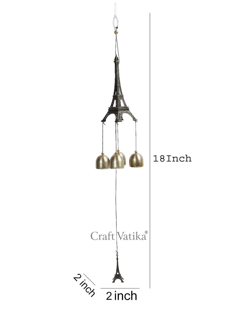 CraftVatika Metal Eiffel Tower Wind Chime Chimes Hanging for Balcony Garden Positive Energy Decoration - Home Decor Items, 18 Inch (Eiffel)