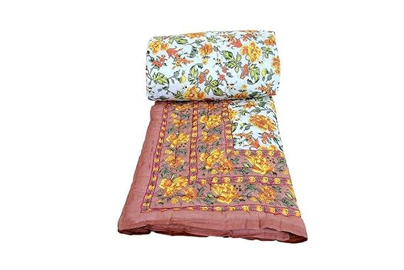 fashhub Jaipuri Rajasthani Traditional Lightweight Pure Cotton Double Bed Soft Jaipuri AC Quilt/Razai Floral Print Mugal Rajai