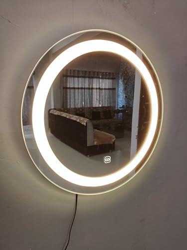 TINITALO Bathroom LED Mirror Home Mirror Wall Mirror with Touch Sensor, 3 Light Effects, Glass, Round LED-21 (24 x 24 Inch)