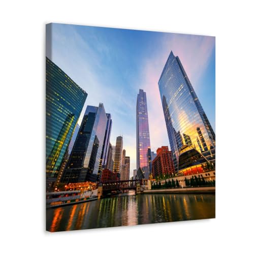 GADGETS WRAP Canvas Gallery Wrap Framed for Home Office Studio Living Room Decoration (17x17inch) - Chicago Building