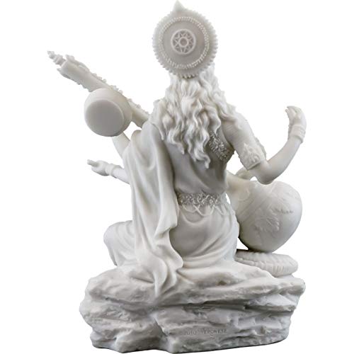 Top Collection Saraswati Statue - Hindu Goddess of Knowledge, Music & Art Sculpture in White Marble Finish- 5.75-Inch Figurine