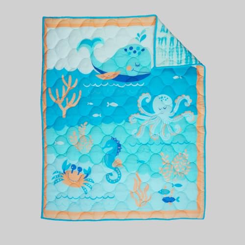 Gudgoodie 100% Cotton Muslin Reversible Quilt for Kids | Lightweight AC/Winter Blankets | Underwater, Single (60x90 inches) for 3-10 Years