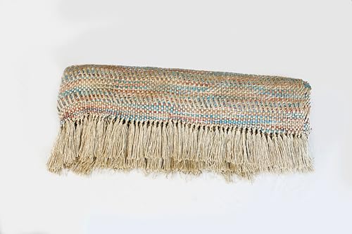 Handwoven Jute Throw with Fringe Tassels, 125 x 152 cm, Multicolour