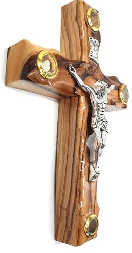 Zuluf Olive Wood Catholic Cross Hand Carved with Crucifix from Jerusalem 12cm 4.7" - CRS087 & Holy Land Certificate