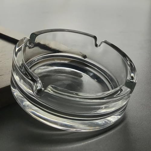 SOARICATE Glass Classic Crystal Quality Cigar Cigarette Ashtray Round Tabletop for Home Office Indoor Outdoor Home Decor
