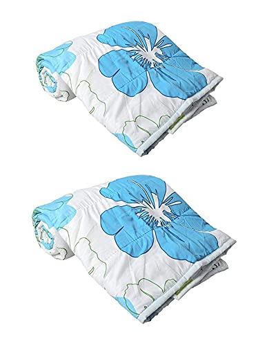 CK CREATION 100% Reversible Single Bed Dohar Combo Microfiber, Polycotton Set of 2 Pc (Big Blue Flower-)