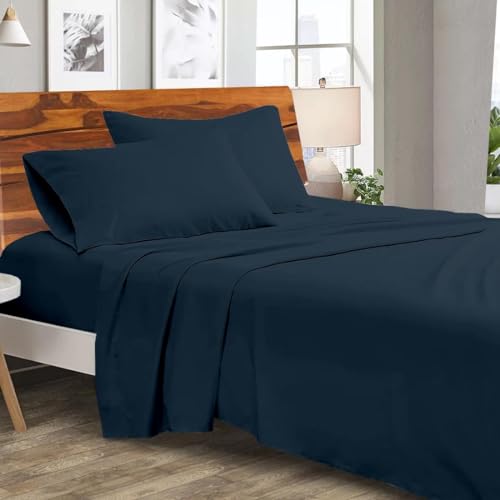 Premium Hotel Quality Cotton Bedsheet & Pillow Cover Set of 2 Room Décor Item for Bedroom - Navy Blue Solid_King