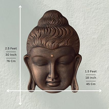 Shawshank 2.5 Feet Curly Buddha Head Wall Hanging Mural Showpiece for Home Entrance Decor, Study Room - Idol Statue Buddha face Wall Mount/Buddha Curly Hair Face Wall Hanging