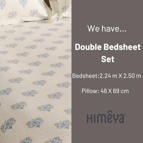 Himeya 100% Cotton 180 TC Bedsheet -Ethnic Corner (Ritu Powder Blue)