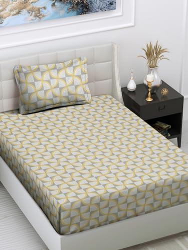 FABINALIV Multicolor Geometric 300 TC Cotton Blend Single Bedsheet with Pillow Cover (FLSBS-1196-Multi)