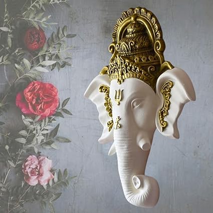 Shawshank 3 Feet Ganesha face Wall Hanging Mural Showpiece for Home Entrance Decor, Office, Study Room - Idol Statue Shri Ganesha face Wall Mount(white)