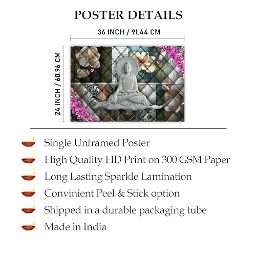 Indianara Rolled Sparkled Gautam Buddha Art Print for Room Décor Digital Reprint 36 inch x 24 inch Painting (10753PST)