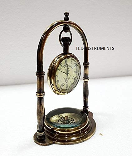 Decor Instruments Antique Brass Table Clock Compass Style Nautical Maritime Ship Desk Clock Office Decor