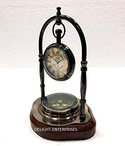 Delight Enterprises Antique Brass Table Clock Compass Maritime Ship Desk Clock Office Decor