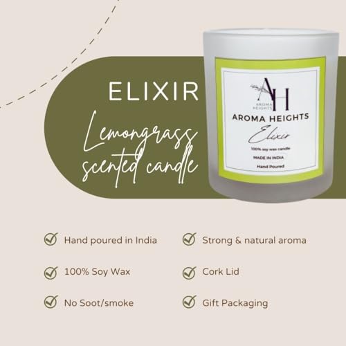 Aroma Heights Lemongrass Scented Candle | White Jar | 100% Soy Wax Candle for Home Decor & Aromatherapy | 160 GMS | Burn Time Upto 70 Hours | Best Fragrance Candle for Gifting