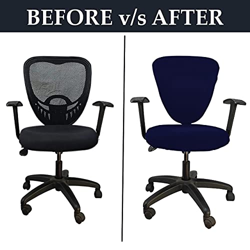 HOTKEI Navy Blue 2 Piece Office Chair Cover Pack of 1 Stretchable Elastic Polyester Blend Removable Washable Office Computer Desk Executive Rotating Chair Seat Covers Slipcover Protector