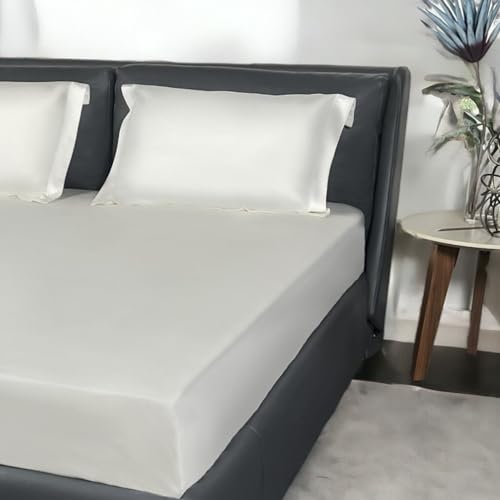 Erba 100% Tencel Eucalyptus Fiber, King Size Flat Bedsheet Set in White Colour, Includes 1 King Size Solid bedsheet (275x275cm) with 2 Matching Pillow Covers (50x70cm) with Single line Embroidery