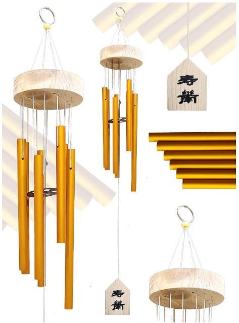 Trishakti Made up of 6 Pipe Wind Bells Chimes for Decorate Item with Sweet Sound for Positive Energy 30 Inches (Yellow)