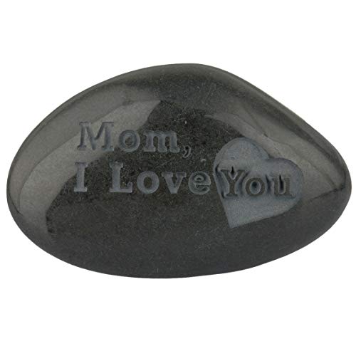 SUNYIK Black Engraved Inspirational Stone for Mother's Day-Mom,I Love You(1.5-2"),Pack of 1