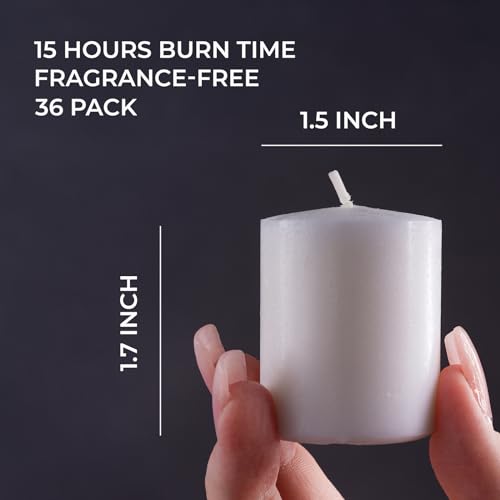 CANDWAX 15 Hour Votive Candles Set of 36 - White Candles Perfect as Wedding Candles or Emergency Candles - 1.5x1.7 inch Unscented White Votive Candles