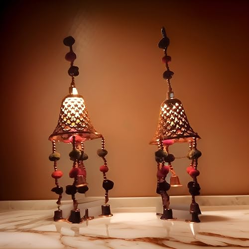 Door Hanging Wind Chime (latkan) in Golden Colour with Lamp Best Gift for Diwali and Other Celebrations