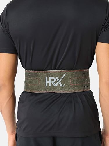 HRX Gym Belt for Weightlifting Workouts Deadlifts Powerlifts | Back Support for Exercise (HRGB01SLOGSL_Olive Green_S)