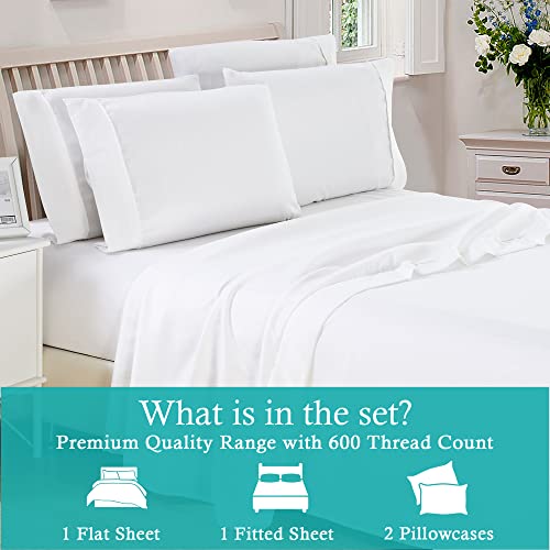 Kotton Wama Bedding King Sheet Set - 4 Piece Set - 600TC Cotton - Extra Soft - Deep Pockets - Easy Fit - Breathable & Cooling - Comfy Sheet ââ‚¬â€œ White Bedsheet - King Mattress Sheet Set