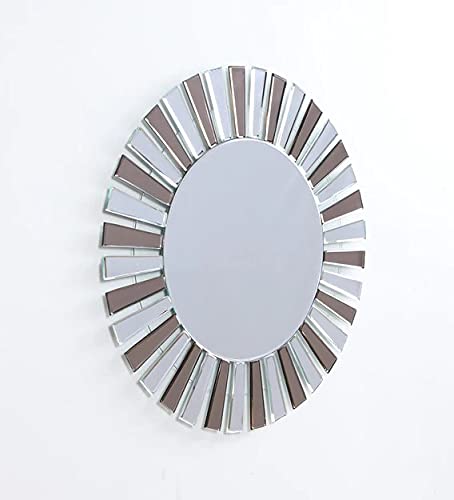 Zoyo Cera Modern Designed Glass Round Wall Mirror (Silver & Brown, 24 x 24 Inch, Unframed)