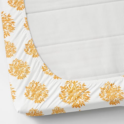 Super Soft Cotton Printed One Double Elastic Bedsheet with 2 Pillow Cover (White (Yellow Print))