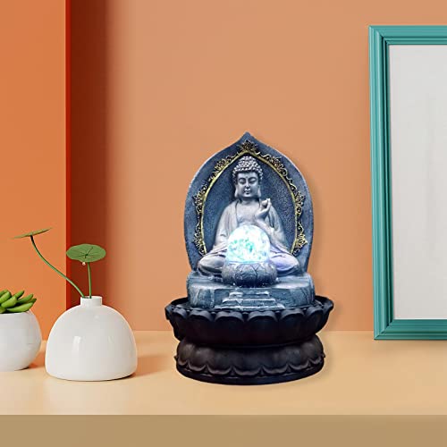 ATORSE® Buddha Tabletop Water Fountain for Home Office Decorative with Led Gold